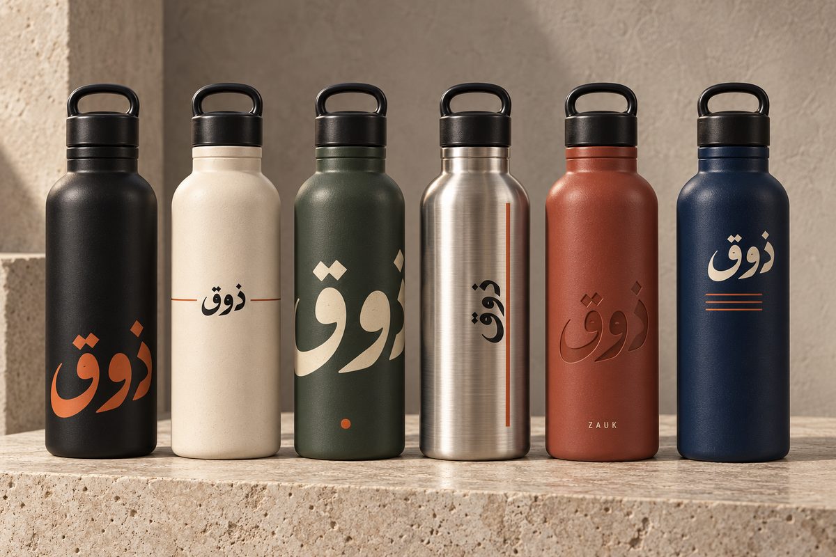 Zauk water bottles in six colourways