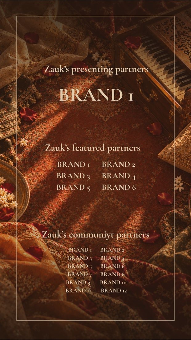 Social post listing Zauk's presenting, featured and community partners together